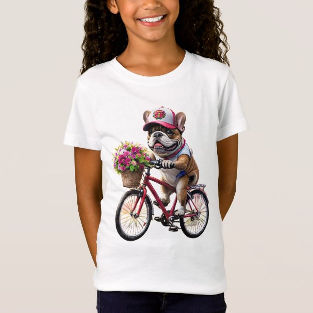 Camiseta Cachorro Bulldogue Francês de bicicleta (Frente)