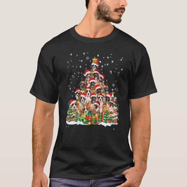 Camiseta Cachorro Cachorro Árvore de Natal Santa Hat Pajama (Frente)