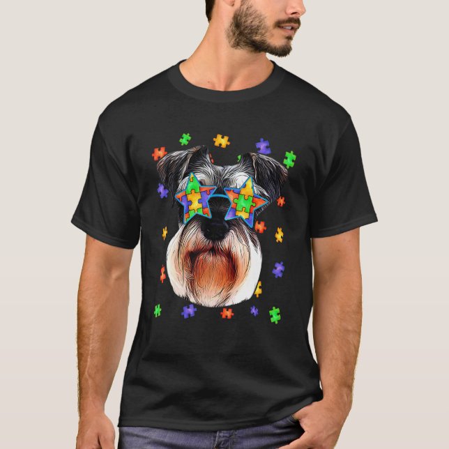 Camiseta Cachorro-Cachorro-Autismo-Cachorro Quebra-cabeça Ó (Frente)