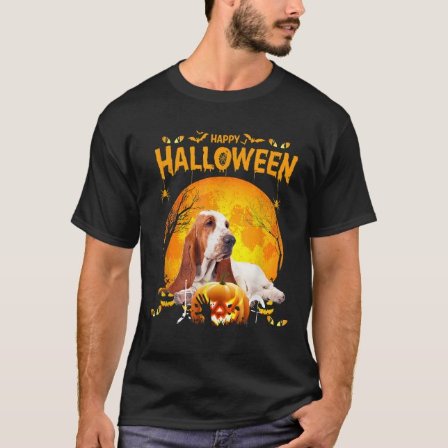 Camiseta Cachorro Cachorro Cachorro Feliz Halloween Basset  (Frente)