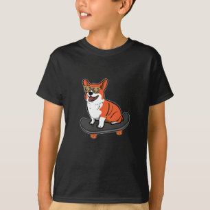 Camiseta Cachorro Cachorro Corgi Óculos de sol Patinador