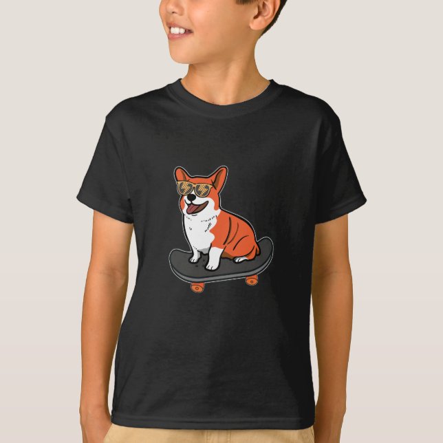 Camiseta Cachorro Cachorro Corgi Óculos de sol Patinador (Frente)