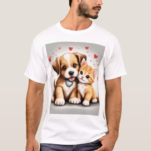 Camiseta Cachorro Cachorro E Gato Apaixonados (Frente)