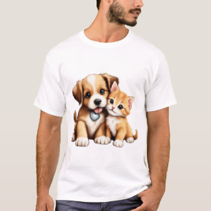 Camiseta Cachorro Cachorro E Gato Apaixonados