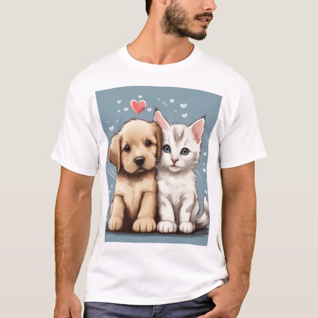 Camiseta Cachorro Cachorro E Gato Apaixonados (Frente)