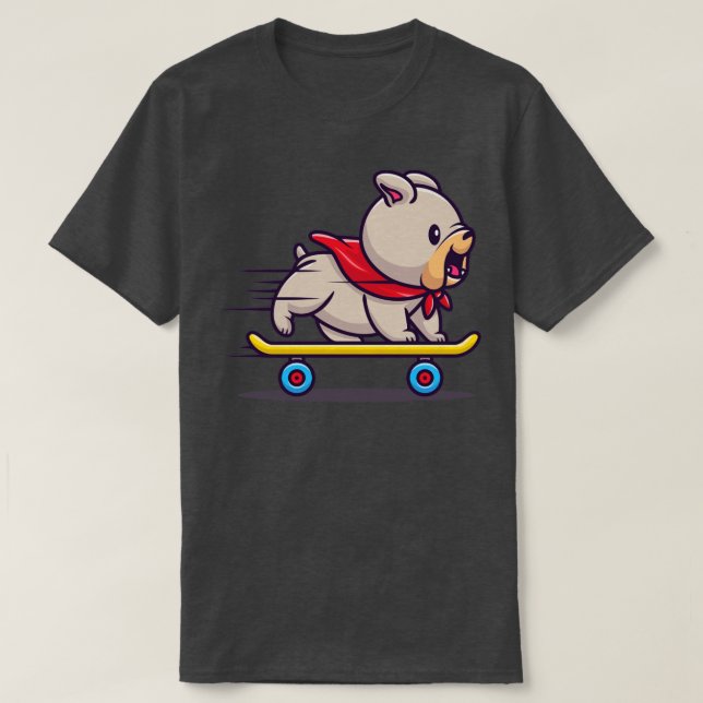 Camiseta Cachorro-Cachorro Jogando skate (Frente do Design)