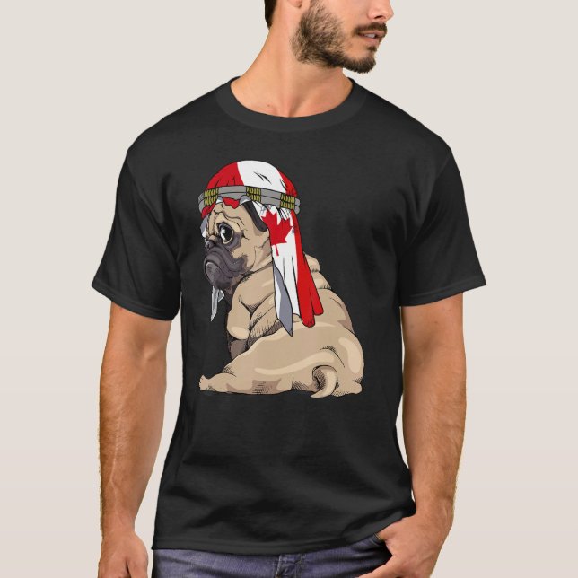 Camiseta Cachorro Cachorro Pug Retro Canada Flag Prie (Frente)