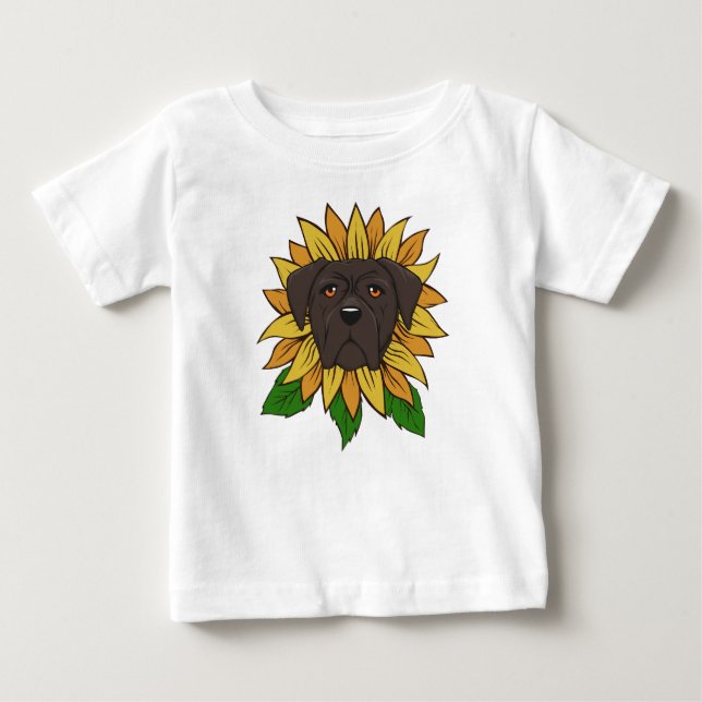 Camiseta Cachorro Cane Corso Fofo em Girassol (Frente)
