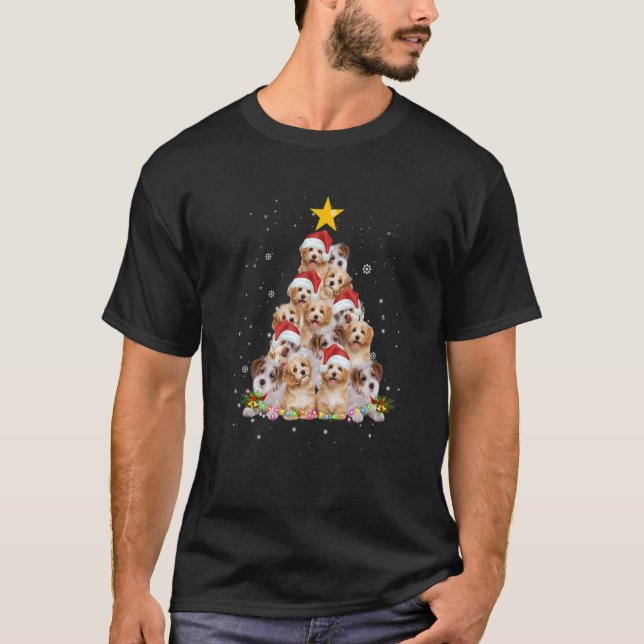 Camiseta Cachorro Cão Árvore de Natal Santa Hat Lights deco (Frente)