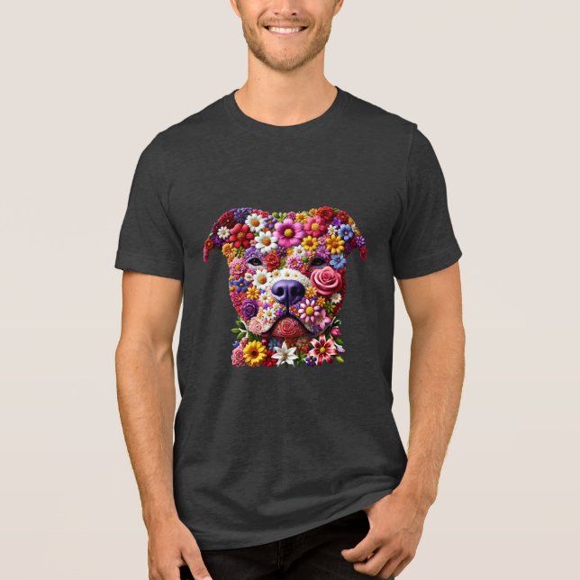 Camiseta Cachorro Cara de Flor Pitbull Amante de Cães (Frente)