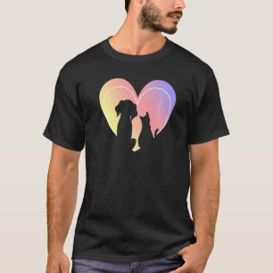 Camiseta Cachorro Cardíaco E Gatos Silhueta Animais Coraçõe