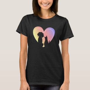 Camiseta Cachorro Cardíaco E Gatos Silhuette Cute Heart