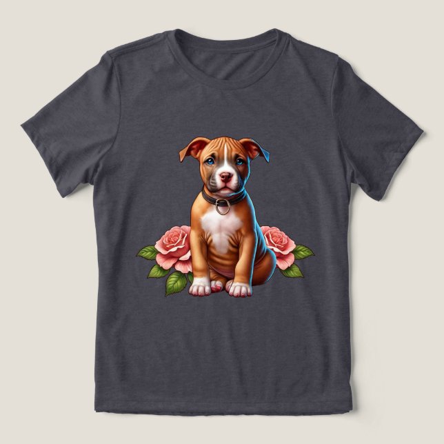 Camiseta Cachorro Castanho Cinto com Rosas (Design frontal)