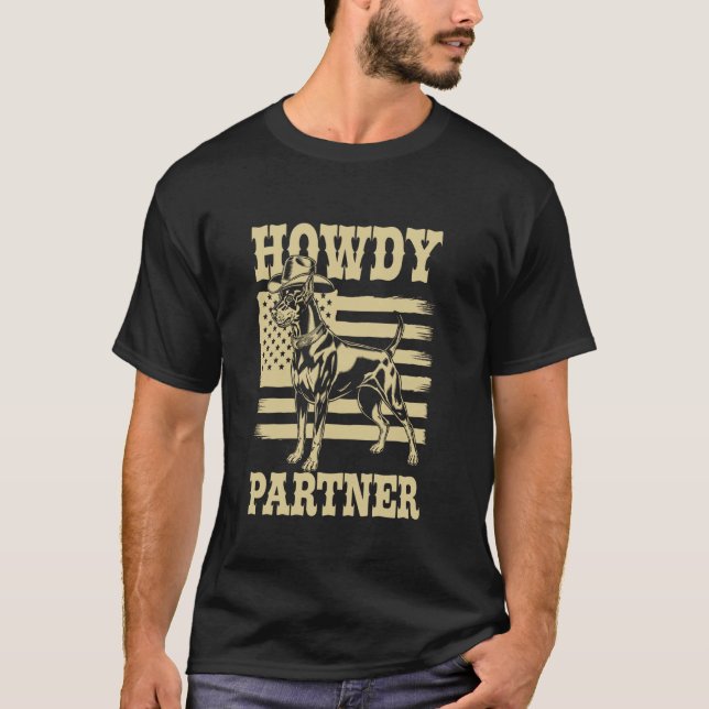 Camiseta Cachorro Caubói Cumprimenta Parceiro Doberman (Frente)