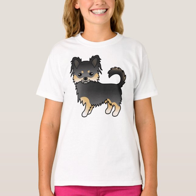 Camiseta Cachorro Chihuahua de Capa Comprida Preto e Castan (Frente)