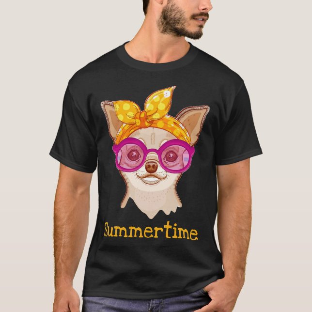 Camiseta Cachorro Chihuahua Em Fashion, Banda De Cabeça E Ó (Frente)