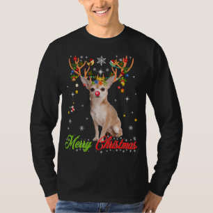 Camiseta Cachorro Chihuahua Engraçado Com Antlers Feliz Nat