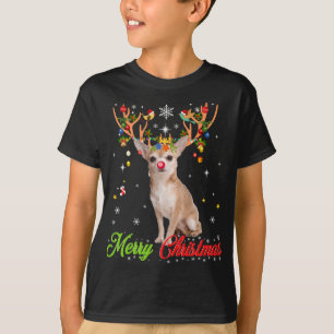 Camiseta Cachorro Chihuahua Engraçado Com Antlers Feliz Nat