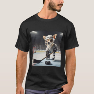 Camiseta Cachorro Chihuahua Fofo No Gelo Para Hockey E Fã D