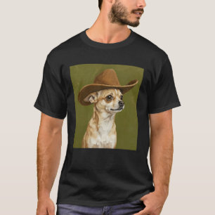 Camiseta Cachorro Chihuahua Fofo Vestindo um Chapéu de Cowb