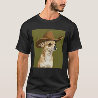 Camiseta Cachorro Chihuahua Fofo Vestindo um Chapéu de Cowb