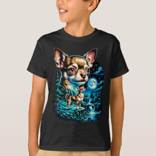Camiseta Cachorro Chihuahua noite de lua cheia floresta cac