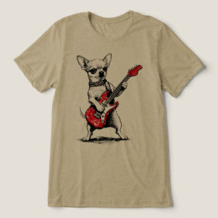 Camiseta Cachorro Chihuahua Rockstar Tocando Guitarra Elétr