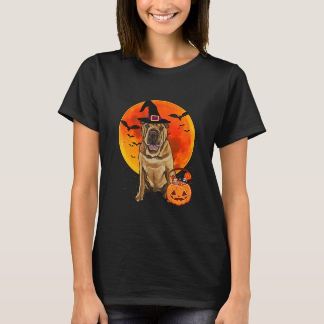 Camiseta Cachorro chinês Shar-Pei Cachorro Halloween Jack O (Frente)