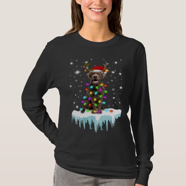 Camiseta Cachorro | Chocolate Labrador de Natal (Frente)
