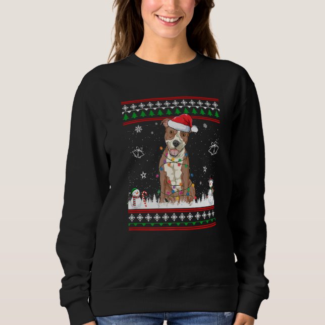 Camiseta Cachorro-claro de Árvore Santa Hat de Natal Pitbul (Frente)
