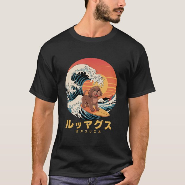 Camiseta Cachorro Cockapoo Engraçado Onda Kanagawa Japonesa (Frente)