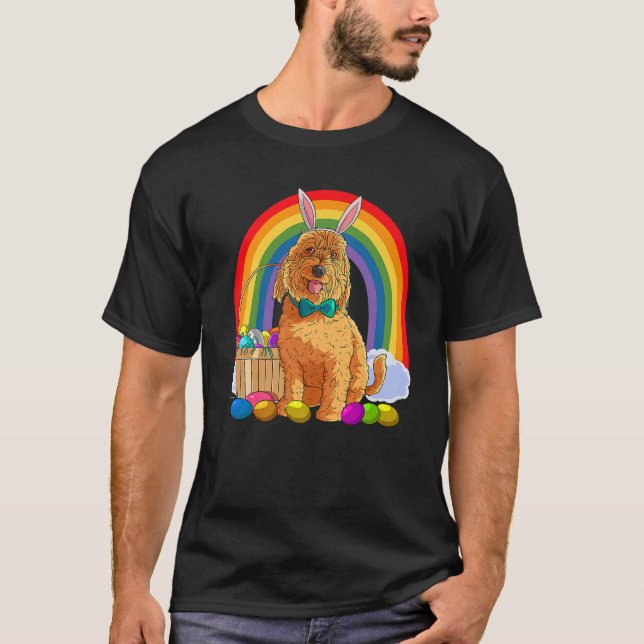 Camiseta Cachorro Coelho de Ovos de Páscoa de Goldendoodle (Frente)