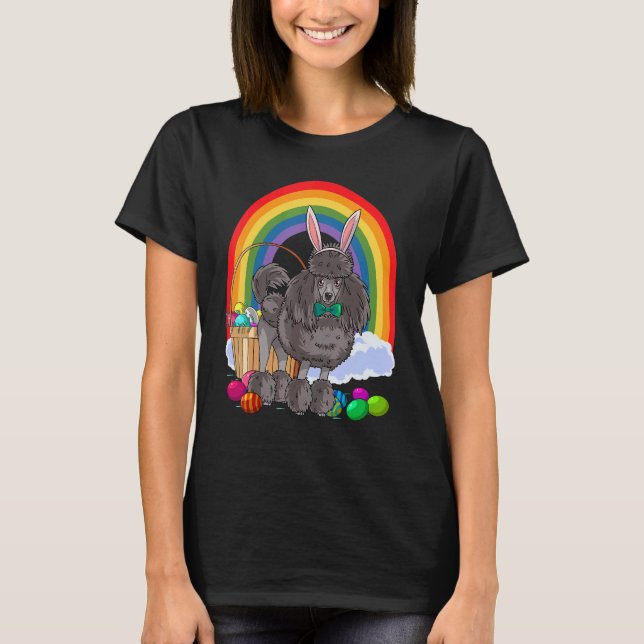 Camiseta Cachorro Coelho de Páscoa Ovos de Páscoa Poodle Pa (Frente)