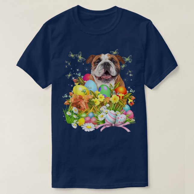 Camiseta Cachorro Coelho Inglês Com Cachorro De Ovos De Pás (Frente do Design)