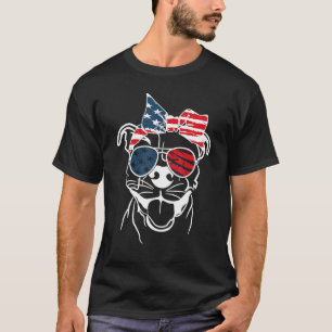 Camiseta Cachorro Coll Patriot Pitbull Com Óculos 4 DE JULH
