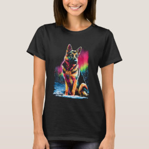 Camiseta Cachorro Colorido Pastor Alemão Aurora Boreal Inve