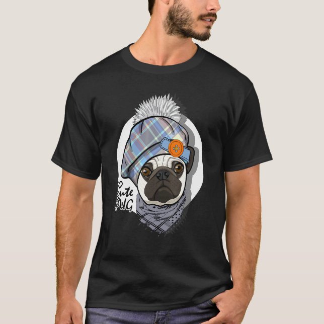Camiseta Cachorro Com Chapéu Azul E Cachecol Pug Animal Ves (Frente)