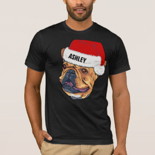Camiseta Cachorro com Chapéu de Natal Bonito Boston Terrier