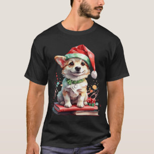 Camiseta Cachorro com Chapéu de Natal com Livros - Um Natal