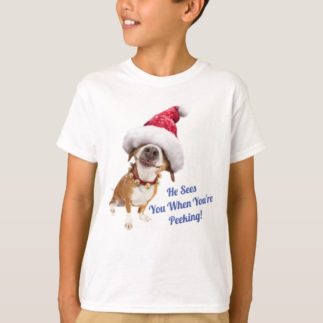 Camiseta Cachorro Com Grande Chapéu De Papai Noel (Frente)