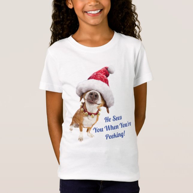 Camiseta Cachorro Com Grande Chapéu De Papai Noel (Frente)