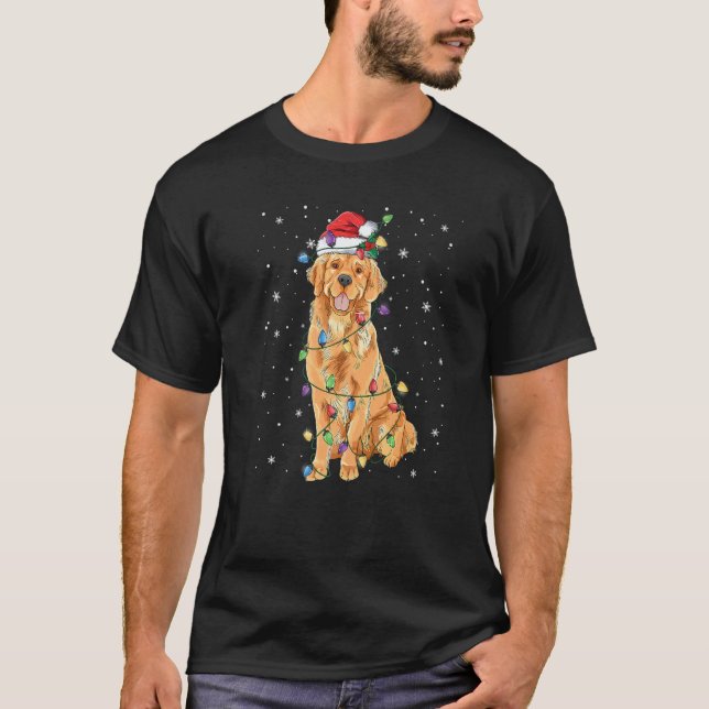 Camiseta Cachorro com Luzes de Natal do Gorro do Papai Noel (Frente)