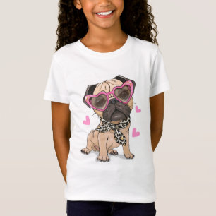 Camiseta Cachorro com óculos cor-de-rosa e carneiro
