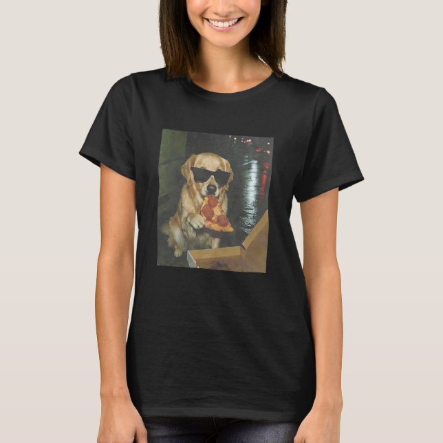 Camiseta Cachorro Comendo Pizza Funny Golden Retriever Meme (Frente)
