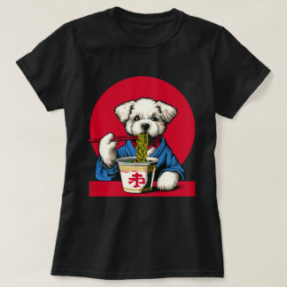 Camiseta Cachorro Comendo Ramen Noodles Cute Vintage Arte J