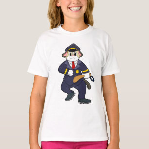 Camiseta Cachorro como agente da polícia com uniforme da p