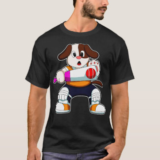 Camiseta Cachorro como Batsman com taco de críquete