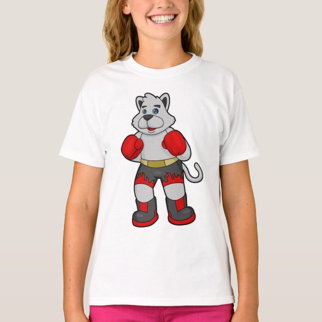 Camiseta Cachorro como boxeiro com luvas in a box (Frente)