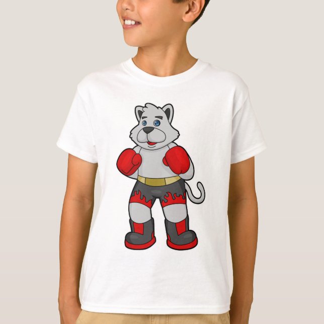 Camiseta Cachorro como boxeiro com luvas in a box (Frente)