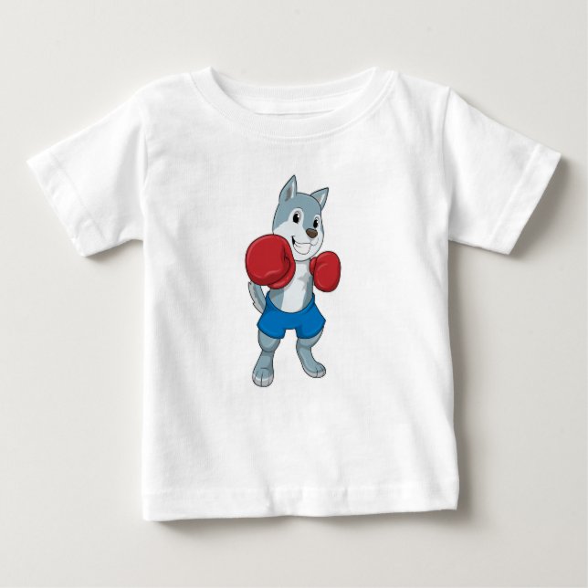 Camiseta Cachorro como boxeiro com luvas in a box (Frente)
